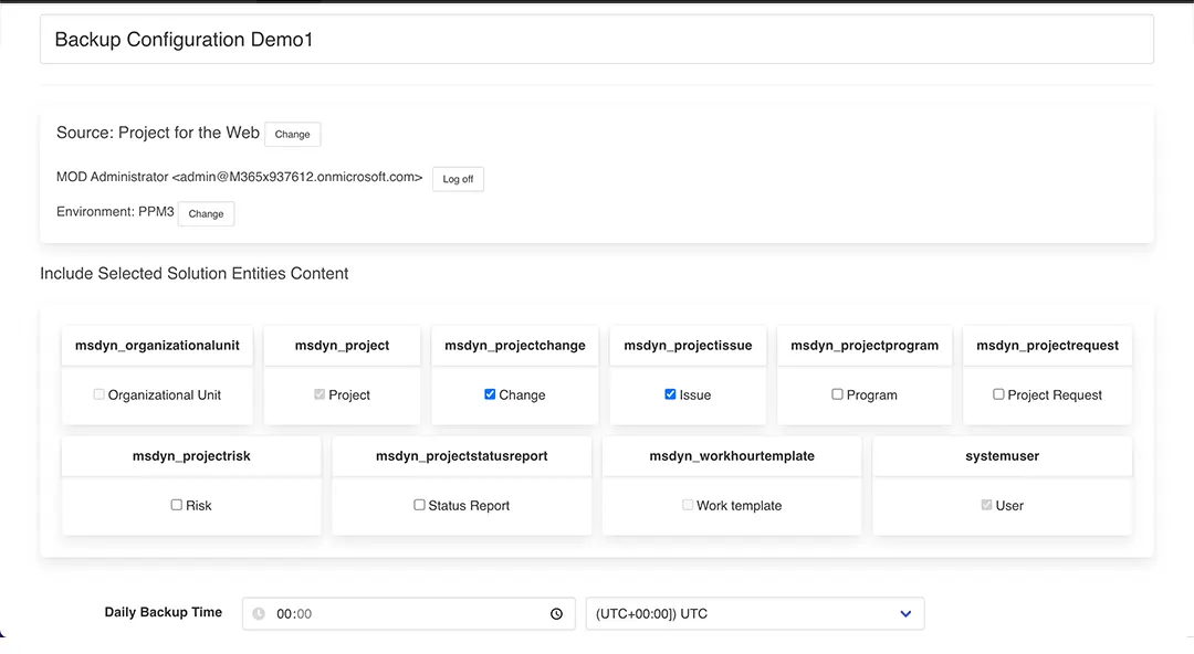 Backup Project for the web configuration